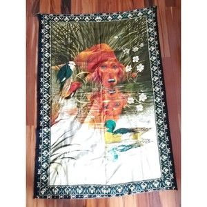 Vintage ATC Tapestry Hunting Dog Duck Pond Birds Flowers 56x40